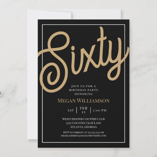 60e verjaardag Chic Black en Gold Script Kaart (Voorkant)