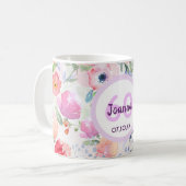 60e verjaardag chic boho waterkleurige roze bloeme koffiemok (Voorkant links)