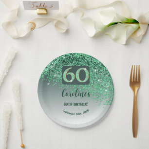 60e verjaardag Chic Falling Green Glitter Papieren Bordje