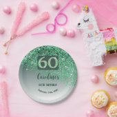 60e verjaardag Chic Falling Green Glitter Papieren Bordje (Feest)