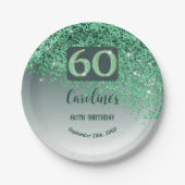 60e verjaardag Chic Falling Green Glitter Papieren Bordje (Voorkant)