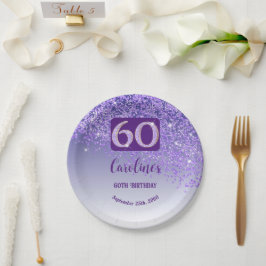 60e verjaardag Chic Falling Paarse Glitter Papieren Bordje