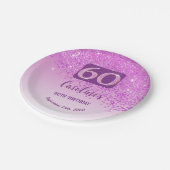 60e verjaardag Chic Falling Pink Glitter Papieren Bordje (Gekanteld)