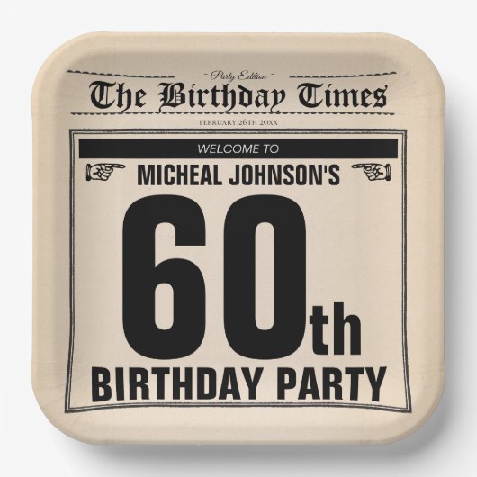60e Verjaardag Classic  Oud Nieuwsblad Custom Papieren Bordje (Voorkant)