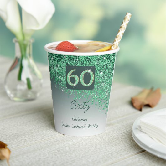 60e verjaardag Classy Falling Green Glitter Papieren Bekers (Insitu)