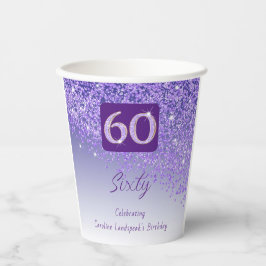 60e verjaardag Classy Falling Paarse Glitter Papieren Bekers