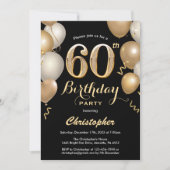 60e verjaardag Confetti zwarte en gouden ballonnen Kaart (Voorkant)