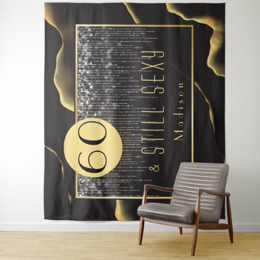 60e verjaardag Cool Inky Fab Black Tapestry Wandkleed (In situ)