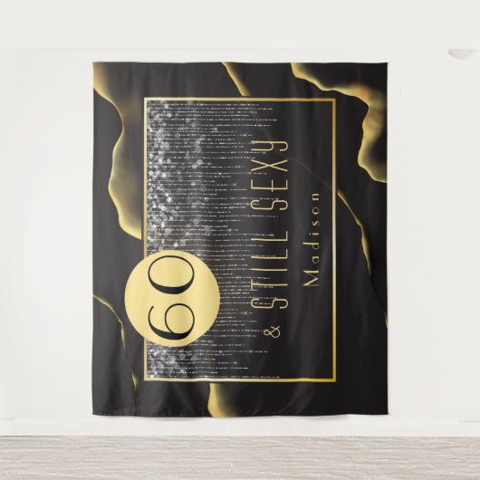 60e verjaardag Cool Inky Fab Black Tapestry Wandkleed (Voorkant)