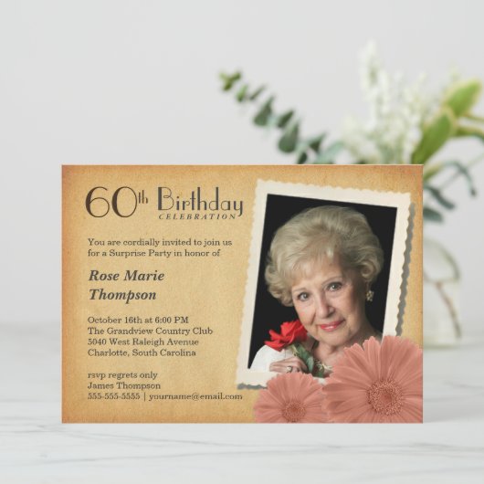 60e verjaardag  Daisy Foto-uitnodigingen Kaart (Staand voorkant)