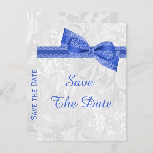 60e verjaardag Damask en Faux Bow Bewaar de datum Aankondigingskaart (Voorkant / Achterkant)