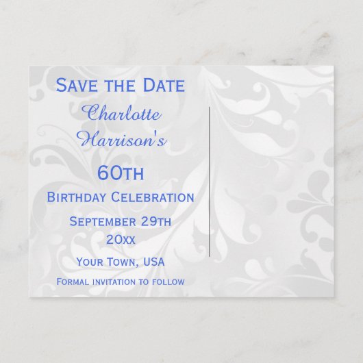 60e verjaardag Damask en Faux Bow Bewaar de datum Aankondigingskaart (Achterkant)