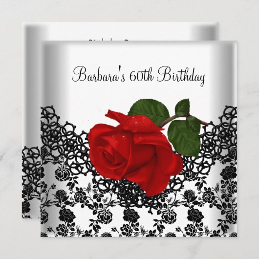 60e verjaardag Damask Lace Black White RED Rose Kaart (Voorkant / Achterkant)