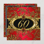 60e verjaardag Damask Red Gold Black Kaart (Voorkant / Achterkant)