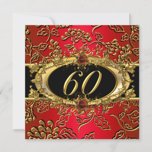 60e verjaardag Damask Red Gold Black Kaart (Voorkant)