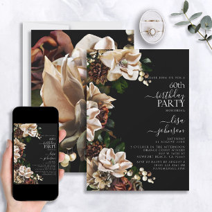 60e verjaardag Dark Moody Neutral Magnolia Floral Kaart