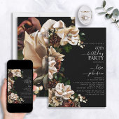 60e verjaardag Dark Moody Neutral Magnolia Floral Kaart