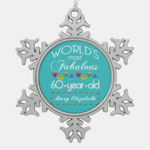 60e verjaardag De meest verbluffende kleurrijke ge Tin Sneeuwvlok Ornament