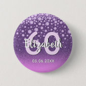 60e verjaardag diamant glitter paars roze ronde button 5,7 cm (Voorkant)