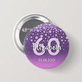 60e verjaardag diamant glitter paars roze ronde button 5,7 cm (Voorkant /achterkant)