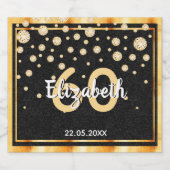 60e verjaardag diamanten glitter zwart goud sparkling wijnetiket (Enkel label)