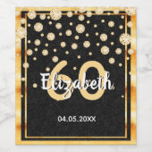 60e verjaardag diamanten glitter zwart goud wijn etiket (Enkel label)