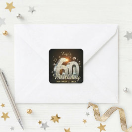 60e verjaardag Disco Bal Muziek Thema Goud Zwart Vierkante Sticker