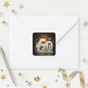 60e verjaardag Disco Bal Muziek Thema Goud Zwart Vierkante Sticker