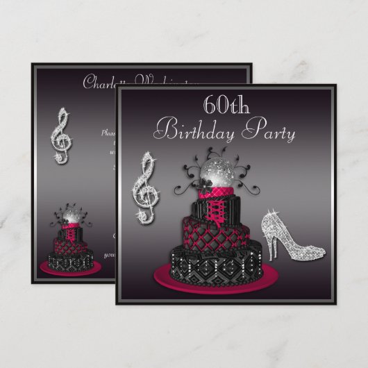 60e verjaardag Disco Diva Cake and Heels Hot Pink Kaart (Voorkant / Achterkant)