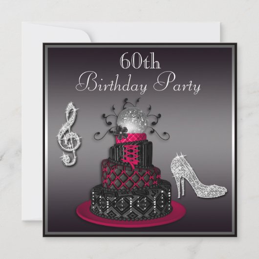 60e verjaardag Disco Diva Cake and Heels Hot Pink Kaart (Voorkant)