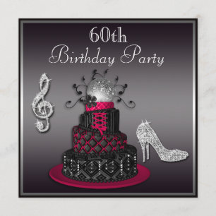 60e verjaardag Disco Diva Cake and Heels Hot Pink Kaart