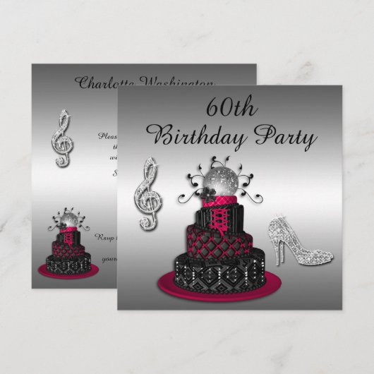 60e verjaardag Disco Diva Cake and Sparkle Heels Kaart (Voorkant / Achterkant)