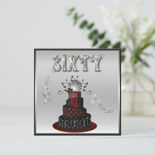 60e verjaardag Disco Diva Cake Silver Sparkle Heel Kaart (Staand voorkant)