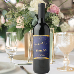 60e verjaardag donkerblauwe goudkaasmakerij wijn etiket