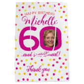 60e verjaardag dot roze geel dank u gunst medium cadeauzakje (Achterkant)