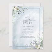 60e verjaardag Dusty Blue Botanical Greenery Kaart (Voorkant)