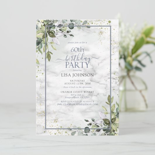 60e verjaardag Dusty Blue Eucalyptus groen Kaart (Staand voorkant)