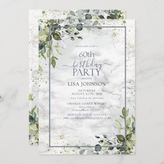60e verjaardag Dusty Blue Eucalyptus groen Kaart (Voorkant / Achterkant)