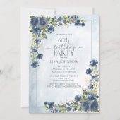 60e verjaardag Dusty Blue Waterverf Floral Kaart (Voorkant)
