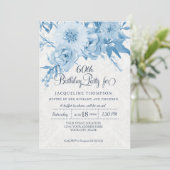 60e Verjaardag Dusty Blue White Lace Damask Floral Kaart (Staand voorkant)