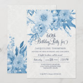 60e Verjaardag Dusty Blue White Lace Damask Floral Kaart (Voorkant / Achterkant)