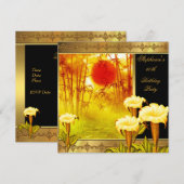 60e verjaardag Elegant Asian Gold Yellow Floral 2 Kaart (Voorkant / Achterkant)