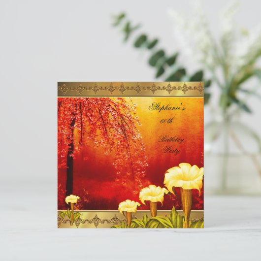 60e verjaardag Elegant Asian Gold Yellow Floral 3a Kaart (Staand voorkant)