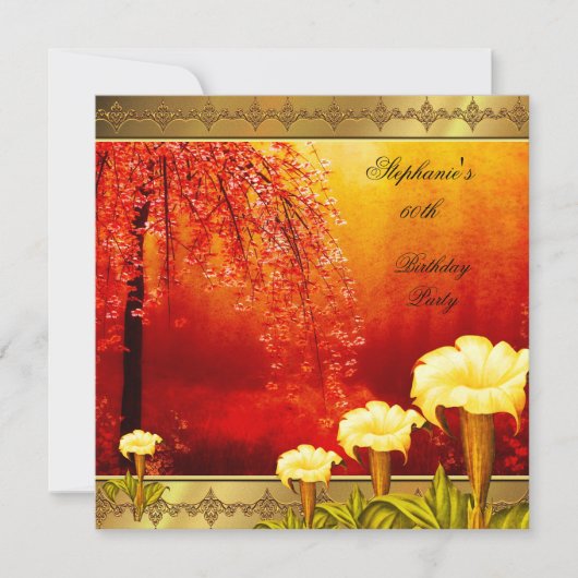 60e verjaardag Elegant Asian Gold Yellow Floral 3a Kaart (Voorkant)