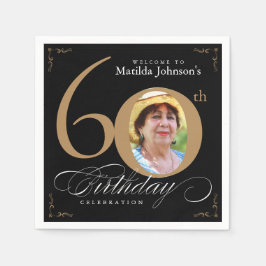 60e verjaardag Elegant Black Gold Calligrafie Foto Servet
