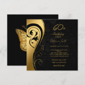 60e verjaardag Elegant Black & Gold Swirls Kaart (Voorkant / Achterkant)