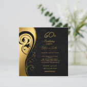 60e verjaardag Elegant Black & Gold Swirls Kaart (Staand voorkant)