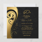 60e verjaardag Elegant Black & Gold Swirls Kaart (Voorkant)