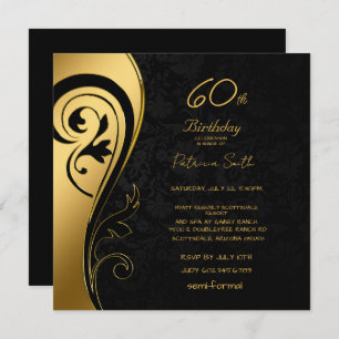 60e verjaardag Elegant Black & Gold Swirls Kaart