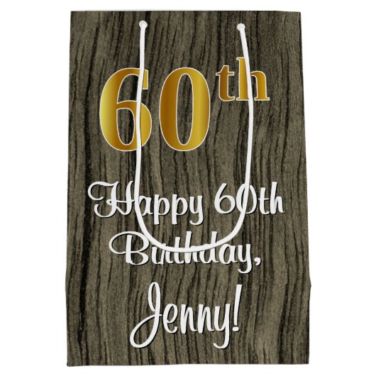 60e verjaardag: Elegant Faux Gold Kijk #, Faux Woo Medium Cadeauzakje (Achterkant)